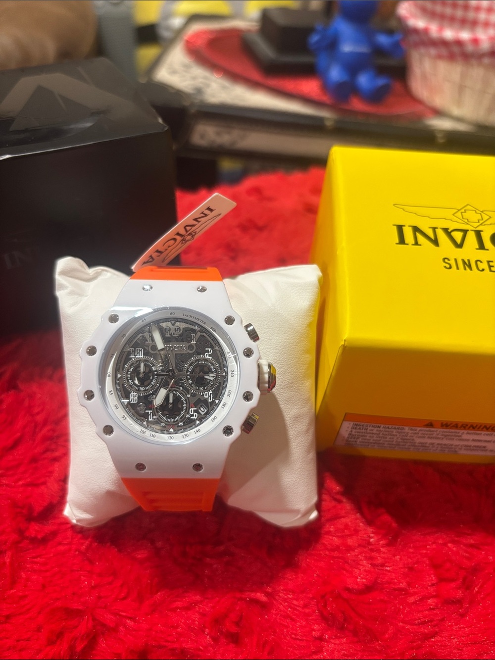 Invicta White and Orange Chronograph Skeleton Dial Watch